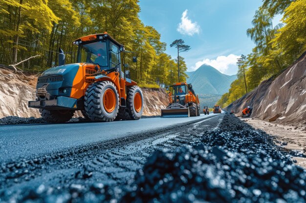 A Pair of Large Trucks Driving Down a Road