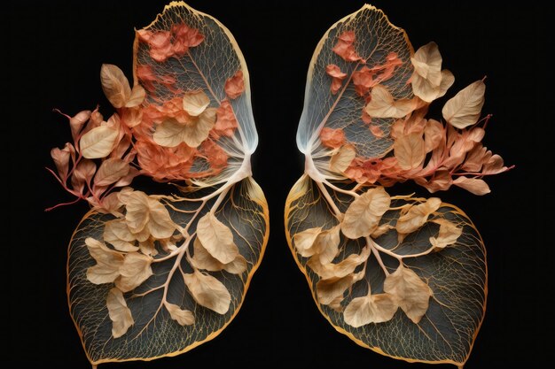 Photo pair of lungs made from delicate rose petals symbolizing the beauty and fragility of life