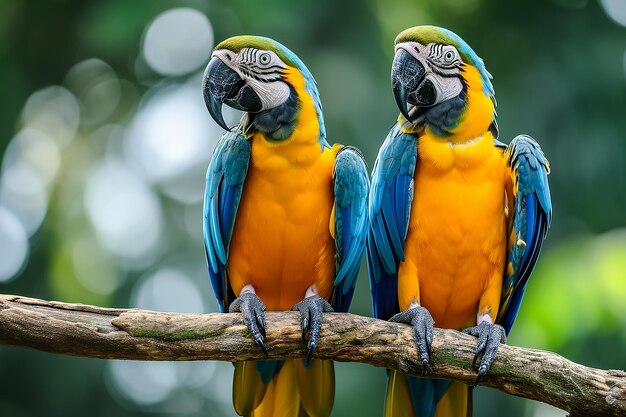 Pair of macaws perching on a branch