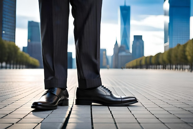 Pair of male legs with dress pants and black dress shoes