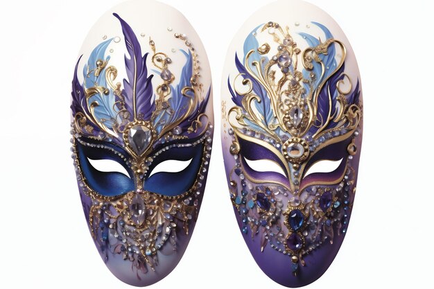 a pair of masks with a purple and silver design