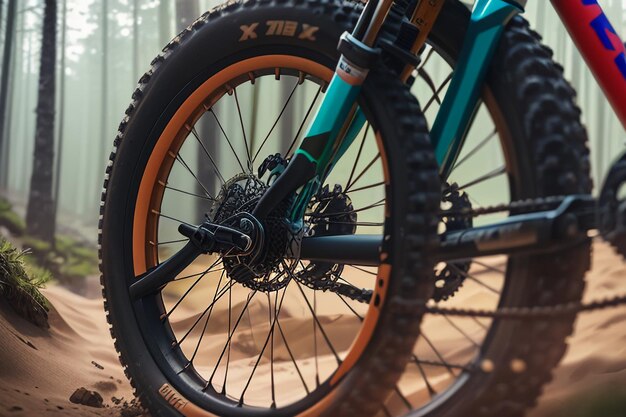 A pair of mountain bikes with the word xt on the front wheel.