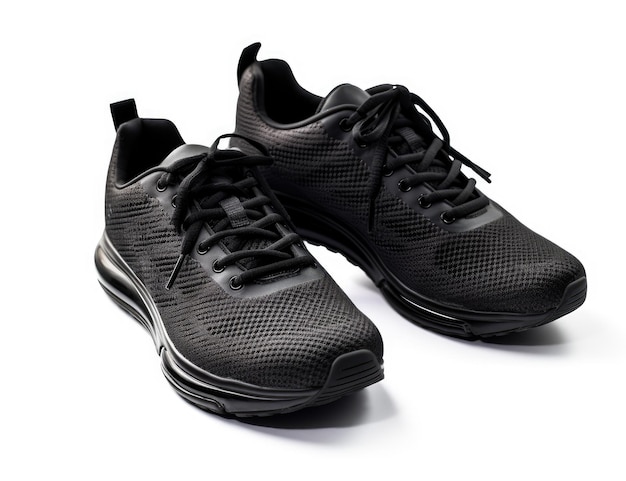 Pair of new unbranded black sport running shoes or sneakers isolated on white background with clipping path