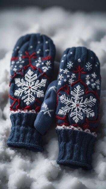 Фото Пара уютных рукавиц с сложными узорами снежинки