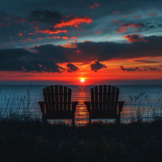 Фото Пара пустых стульев, обращенных к закату солнца.
