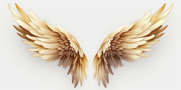 Фото Пара золотых крыльев и перьев, выделенных на прозрачном фоне