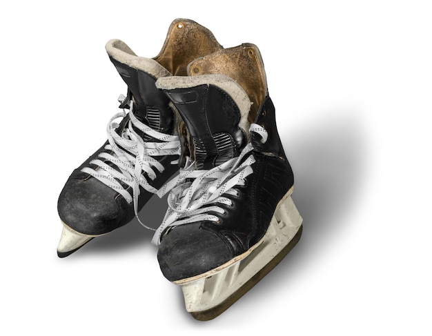 Pair of Old Black Ice Hockey Skates, Isolated on Transparent Background