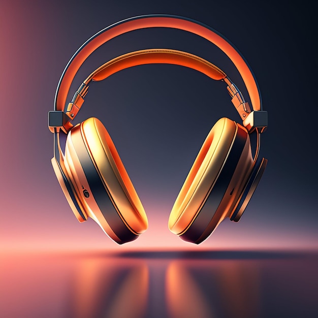 A pair of orange headphones with the word music on it