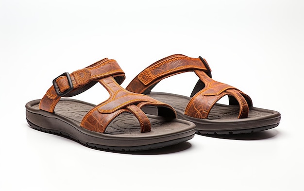 Pair of Orange Sandals on White Background