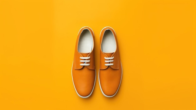 A pair of orange shoes on a yellow background