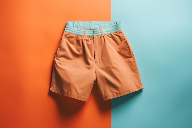 A pair of orange shorts with the word men's on the bottom.