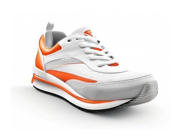 a pair of orange and white sneakers with orange laces