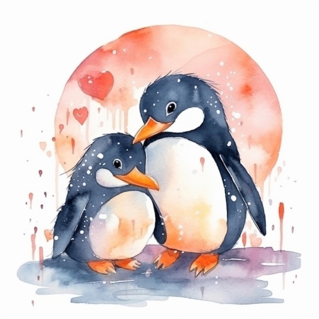 A pair of penguins in love Cartoon illustration High quality illustration AI generated