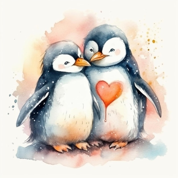 A pair of penguins in love Cartoon illustration High quality illustration AI generated