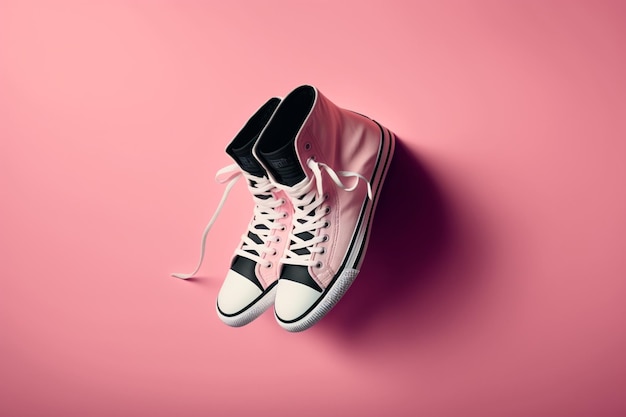 A pair of pink converse shoes on a pink background