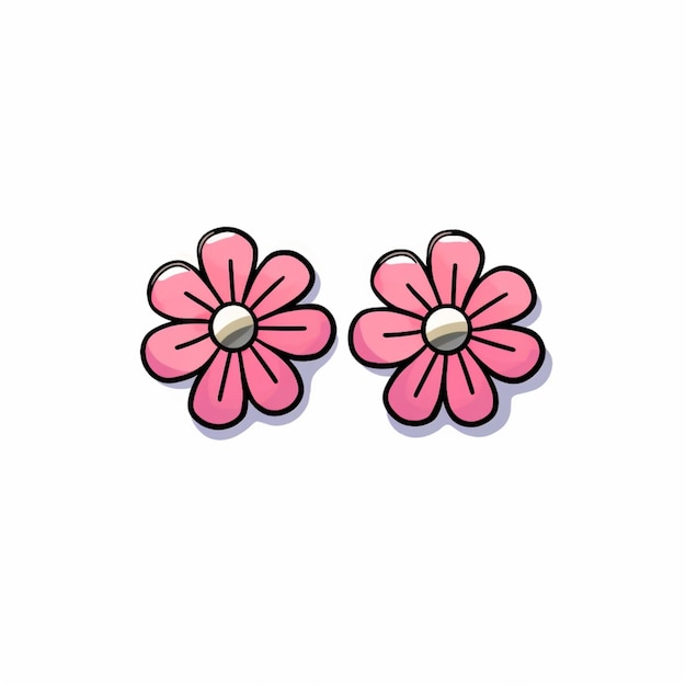 Pair of pink flower earrings with pearl in center on white background generative ai