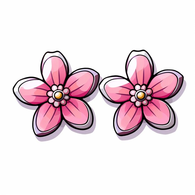 Pair of pink flower earrings with pearls on white background generative ai