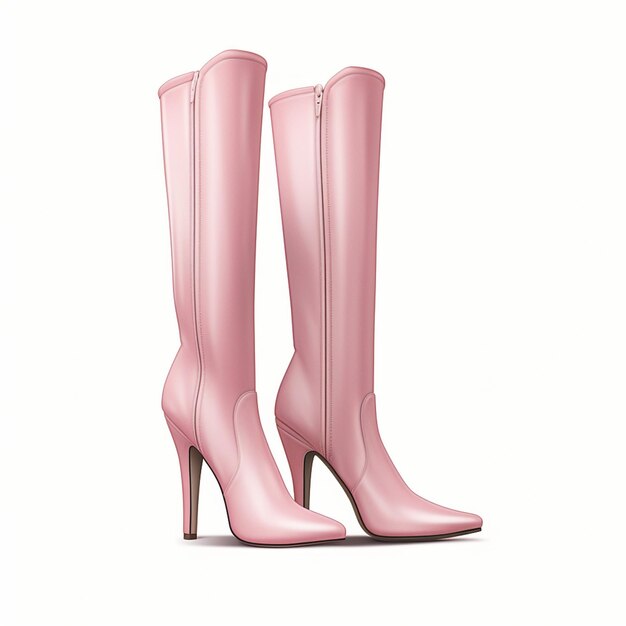 Photo pair of pink high heeled boots with zippers on the side generative ai