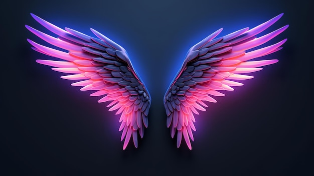 Photo a pair of pink and purple wings on a black background