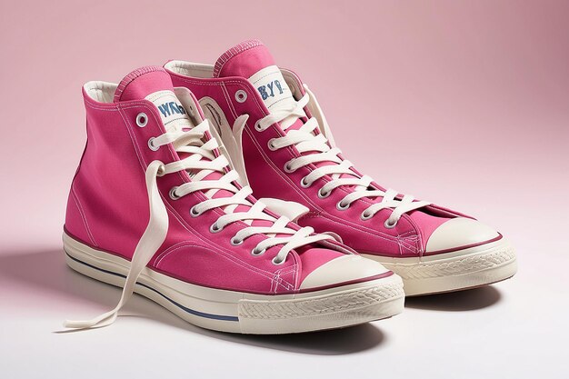 Пара розовых старинных баскетбольных ботинок или кроссовки на белом фоне с копировальным пространством