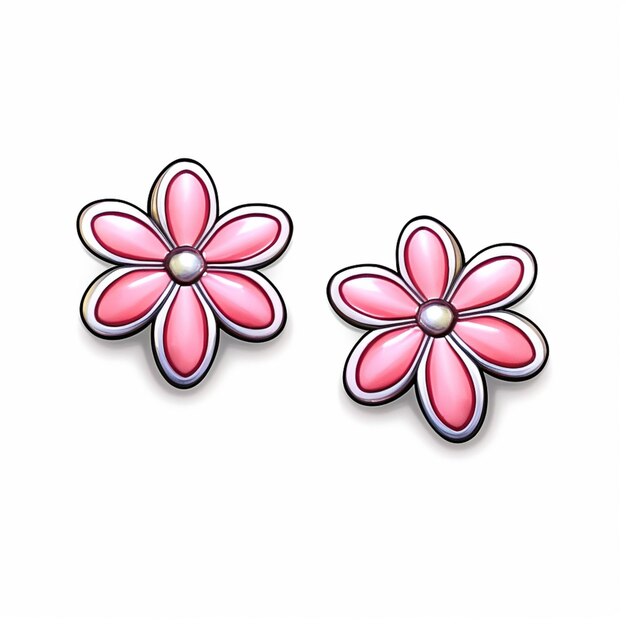 Photo pair of pink and white flower earrings on white background generative ai