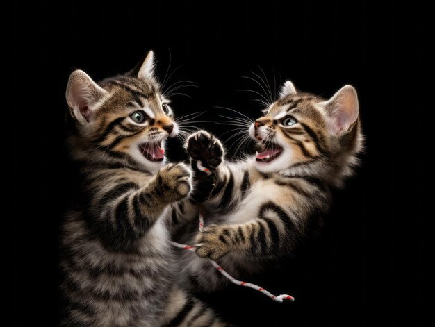 Pair of playful kittens engaged in a friendly wrestling match