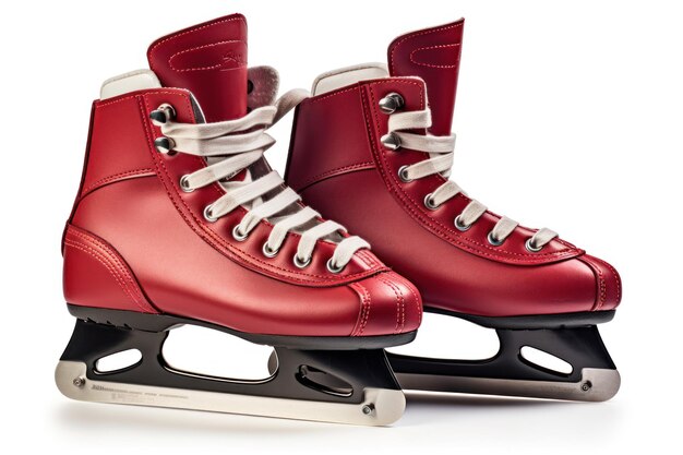 Pair of professional figure ice skates leaning close up