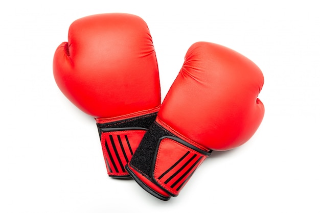 Pair of red boxing gloves isolated.