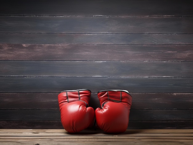 Photo a pair of red boxing gloves rest against a natural wood wall