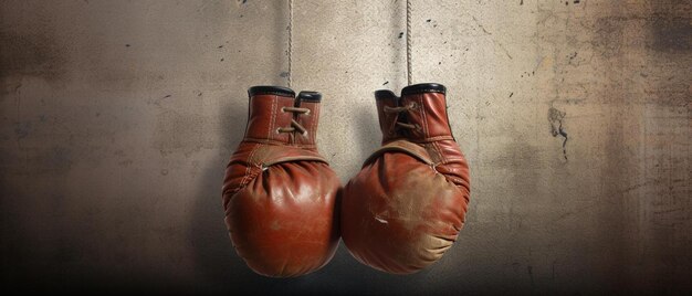 Photo a pair of red and brown boxing gloves hanging on a wall