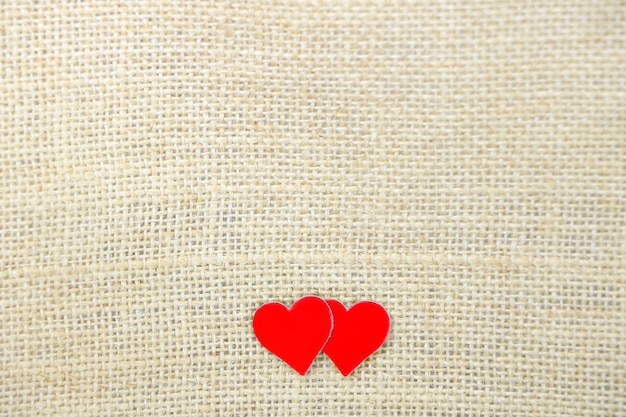 pair red heart paper on brown sack background have copy space for put text