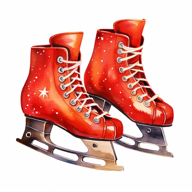 pair of red ice skates with stars and laces on them generative ai