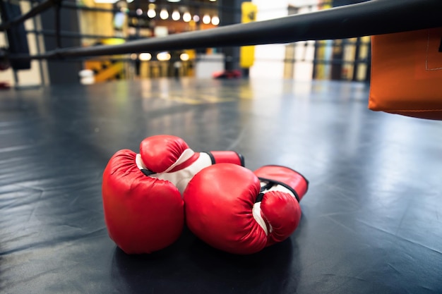 Pair of red leather boxing gloves