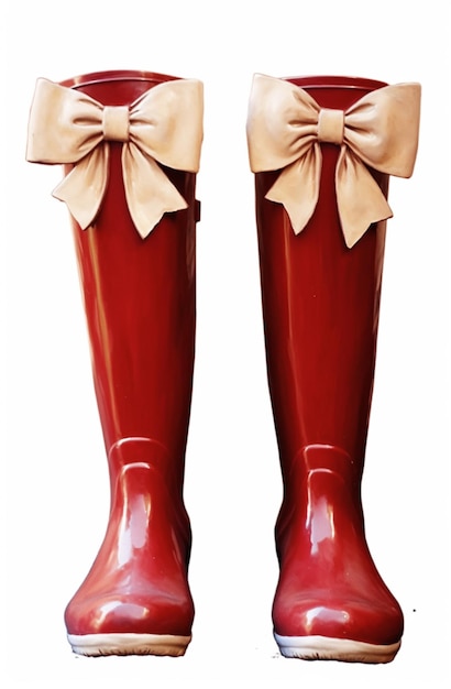 pair of red rain boots with a bow on the side generative ai