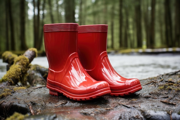 Pair red rubber boots Generate Ai