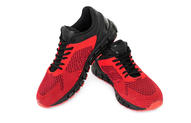 Pair of red sneakers for sports isolated