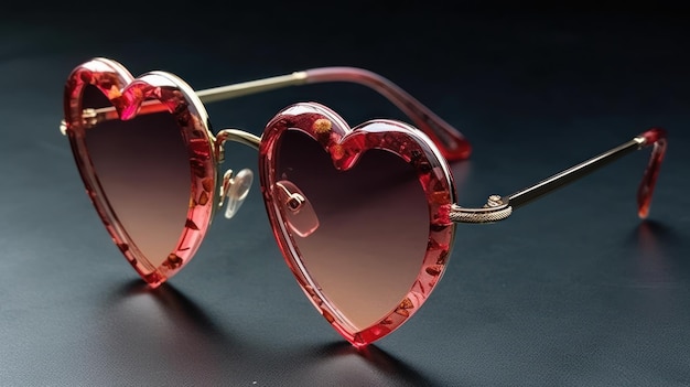 A pair of red sunglasses with the word love on the front.