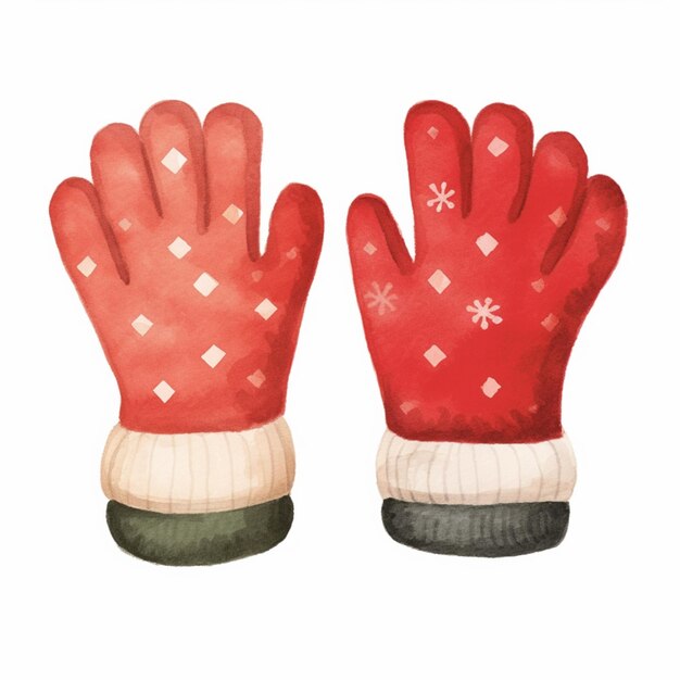 Photo pair of red and white gloves with snowflakes on them generative ai