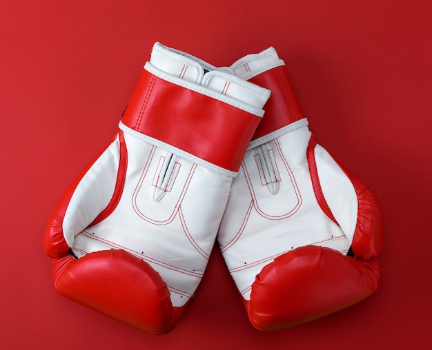 Pair of red-white leather boxing gloves