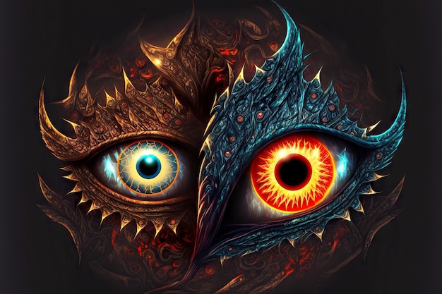 邪眼を象徴する赤い目の神秘的な生き物のペア