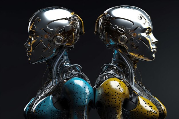 A pair of robots with the word robot on the front