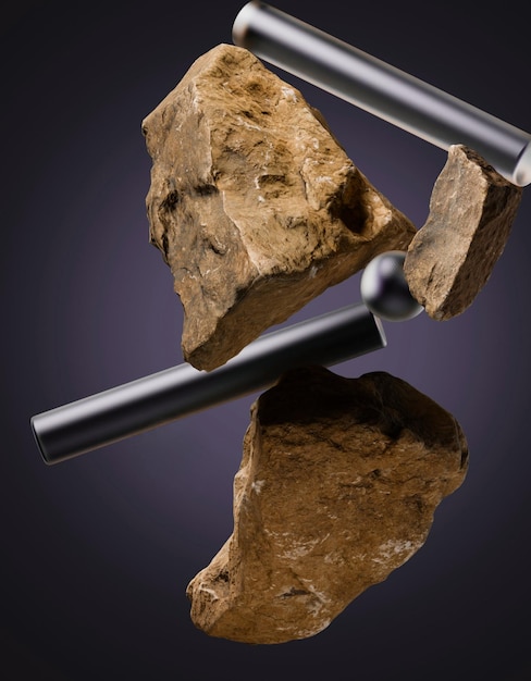 Photo a pair of rocks are suspended from a black metal bar.