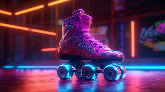 A pair of roller skates with neon lights on the bottom.