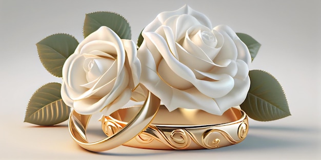 A pair of roses in a gold bowl