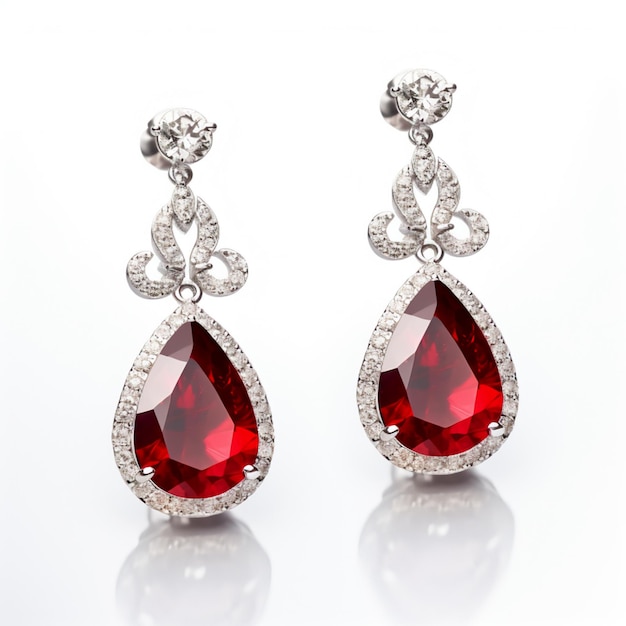 Pair of ruby diamond earrings AI Generative