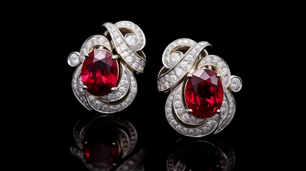 Foto paio di orecchini con rubini e diamanti ai generative