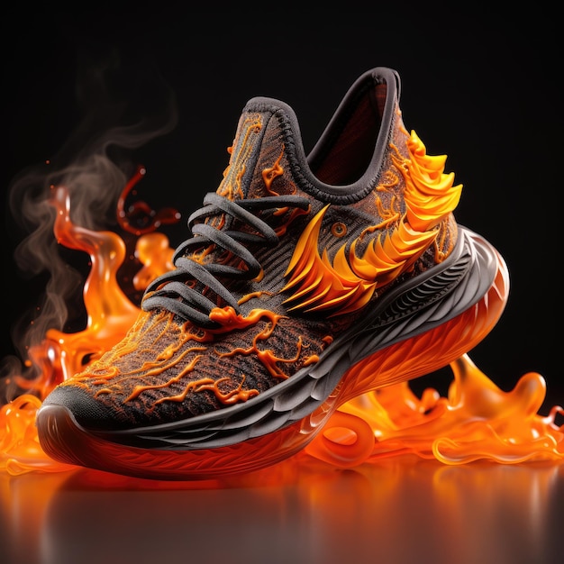 a pair of shoes with flames and the word " fire " on the bottom.