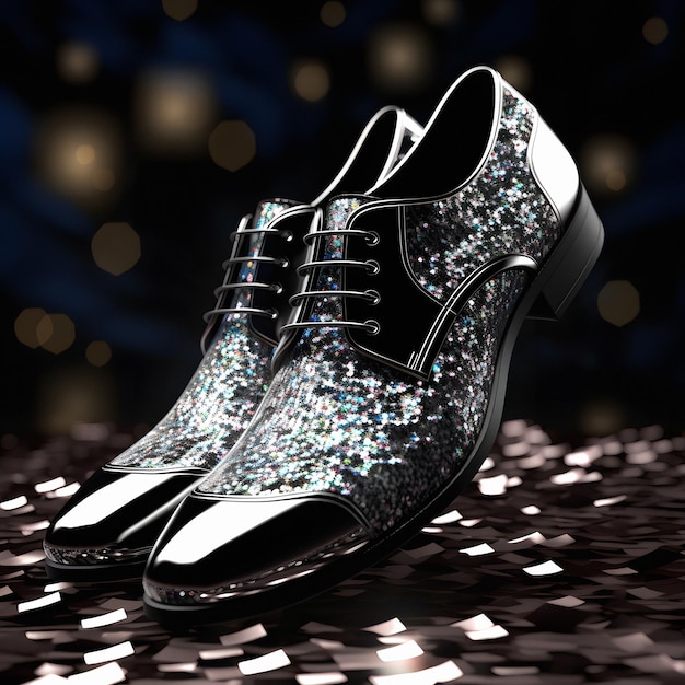 a pair of shoes with glitter on the bottom and a blue background.