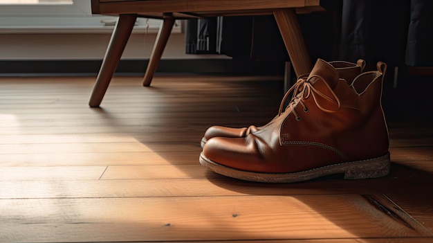 A pair of shoes on a wooden floor