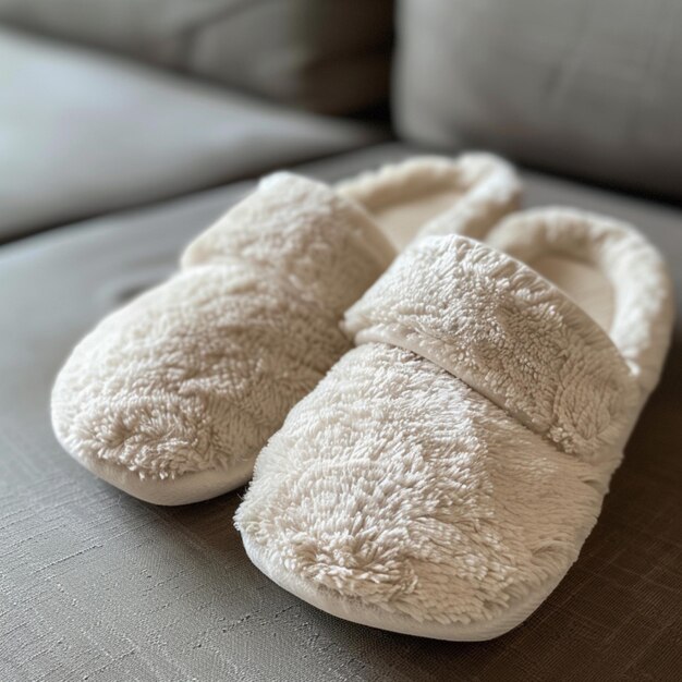 Photo a pair of slippers with one of them laying on a couch